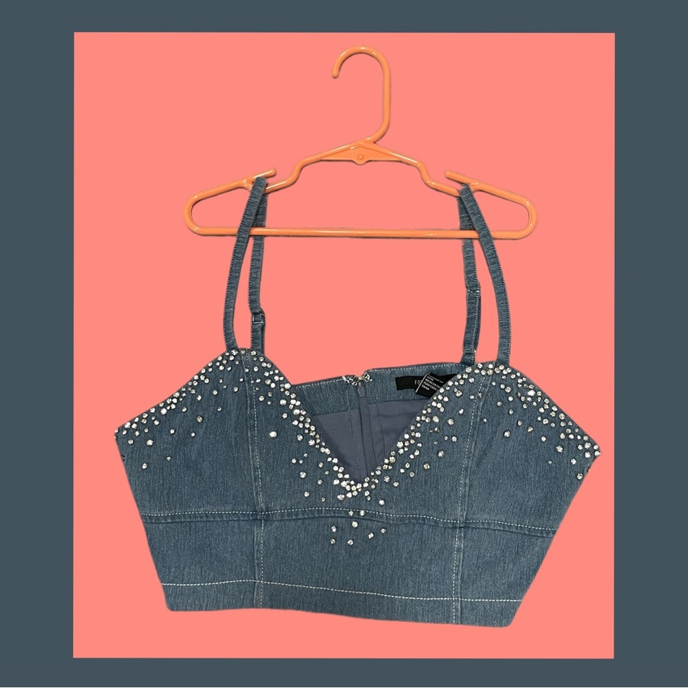 Forever 21 Crop Top Cami Bralette Rhinestone Cowgirl Party Festival